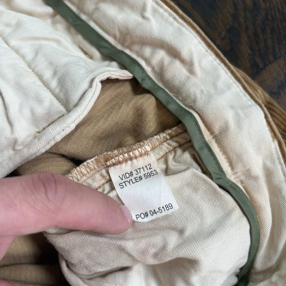 Vtg Orvis Leather Trim Corduroy Pants Mens 38x29 Tan Wide Wale Straight Trousers